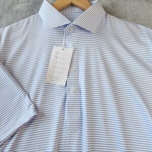 Collars & Co Polo Shirt Mens Large Relaxed Featherweight Flex Camden Blue Stripe